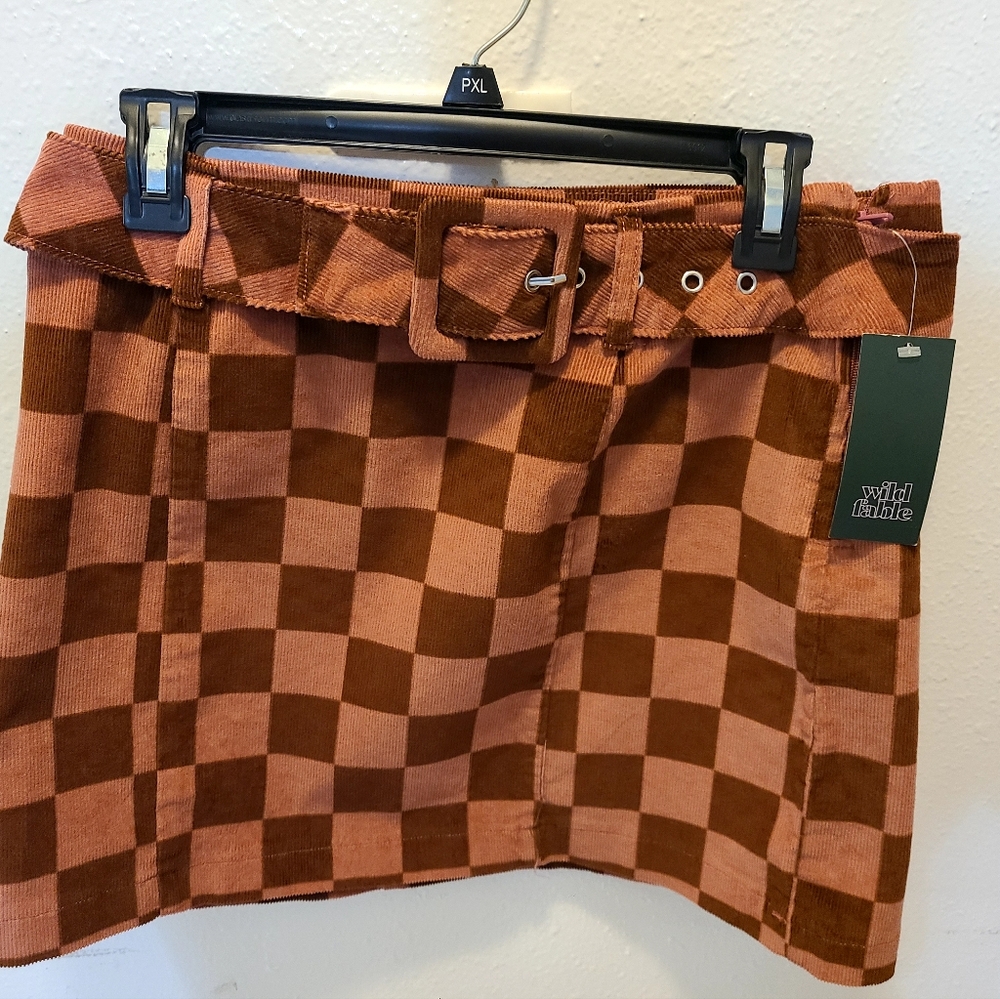 Wild Fable Brown and Mauve Checkered Mini Skirt